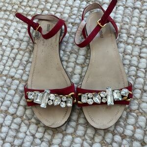 Miu Miu Red Crystal Embellished Sandals